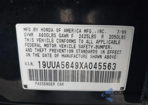 1999 Acura Tl 3.2 из США, поврежденный, VIN 19UUA5649XA045563